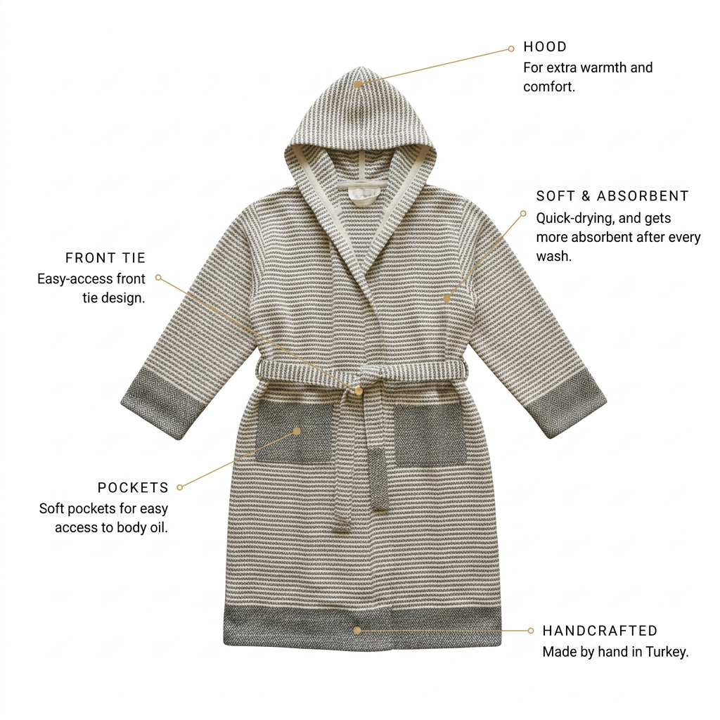 Black & White Hand Woven Turkish Cotton Hooded Robe