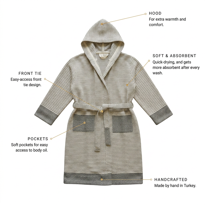 Black & White Hand Woven Turkish Cotton Hooded Robe