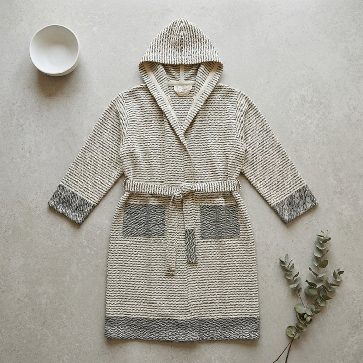 Black & White Hand Woven Turkish Cotton Hooded Robe