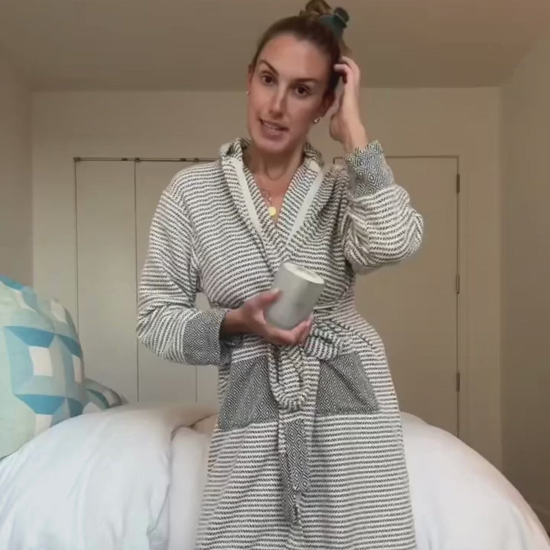 Black & White Hand Woven Turkish Cotton Hooded Robe