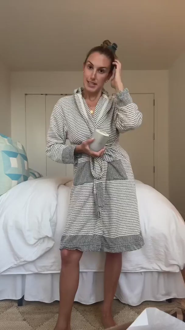 Black & White Hand Woven Turkish Cotton Hooded Robe